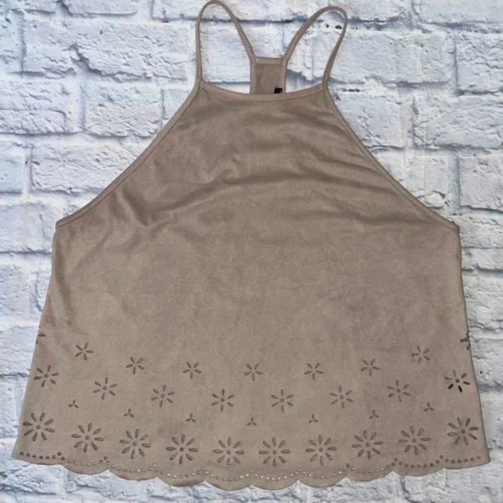 Wet Seal 90s Y2K Floral Cut Out Eyelet Lace Scallop Hem Vintage Racerback Top